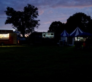 The two food concessions on either side of the Beast, and a faintly visible van between them