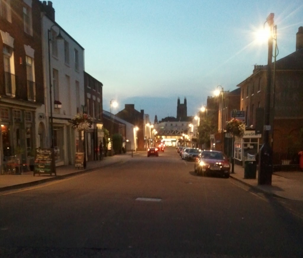 Old Town in Leamington spa, at dusk.