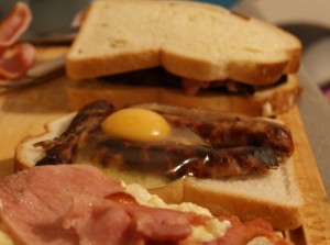 The three breakfast toastie variations, with the fried egg toastie in the middle