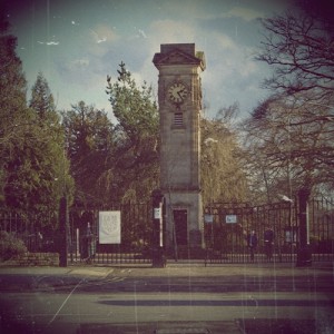 The Clock tower in Jephson Gardens, with what we can only assume are zombies stumbling below.