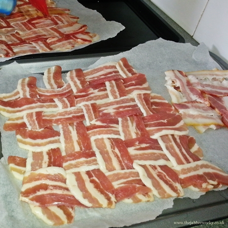 An uncooked bacon lattice
