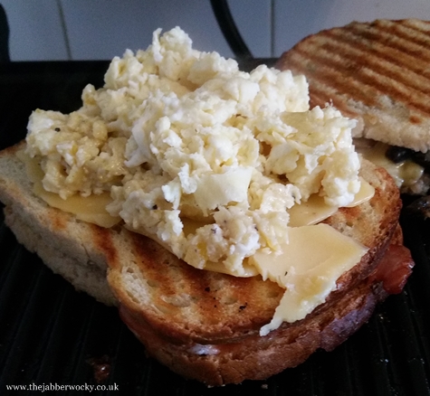 Full monty breakfast toastie with scrambled egg