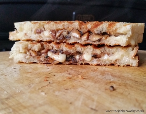 Garlic mushroom toastie with cheddar and Henderson's Relish