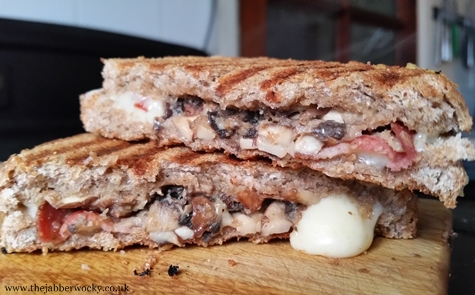 Garlic mushroom toastie with pancetta and Jarlsberg