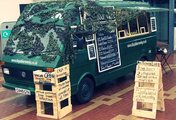 camouflaged zombie street food van