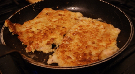 German schnitzel frying