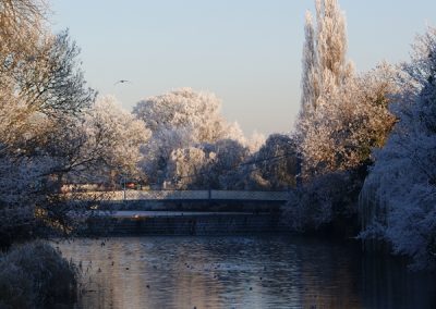 Leamington Spa weir in the snow